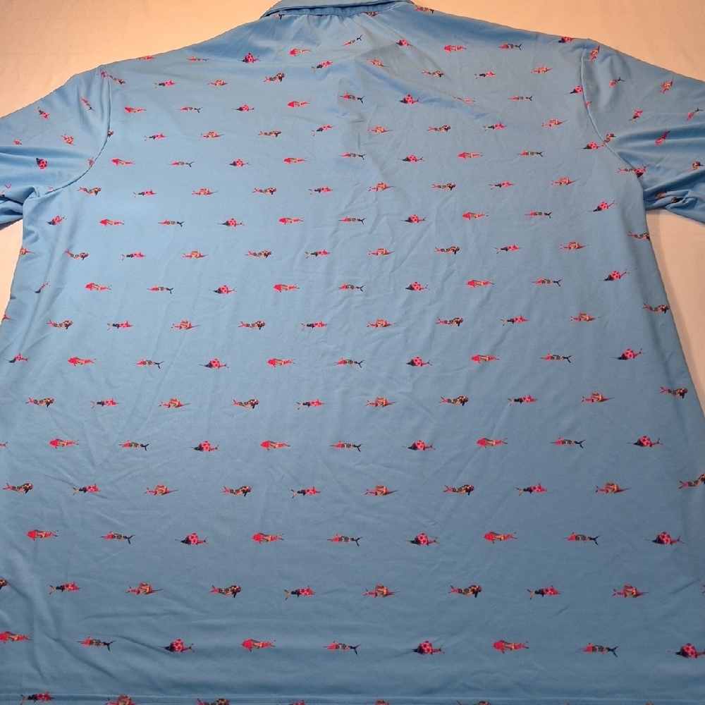 SCALES 3X Golf Polo Short Sleeve Shirt Blue and Pink Tropical Fish Pattern - Picture 13 of 16